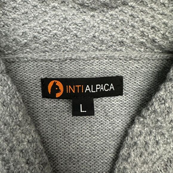 Inti Alpaca Sweater Women Large Gray Fair Isle Cardigan Pockets Alpaca Wool Peru - Picture 7 of 12